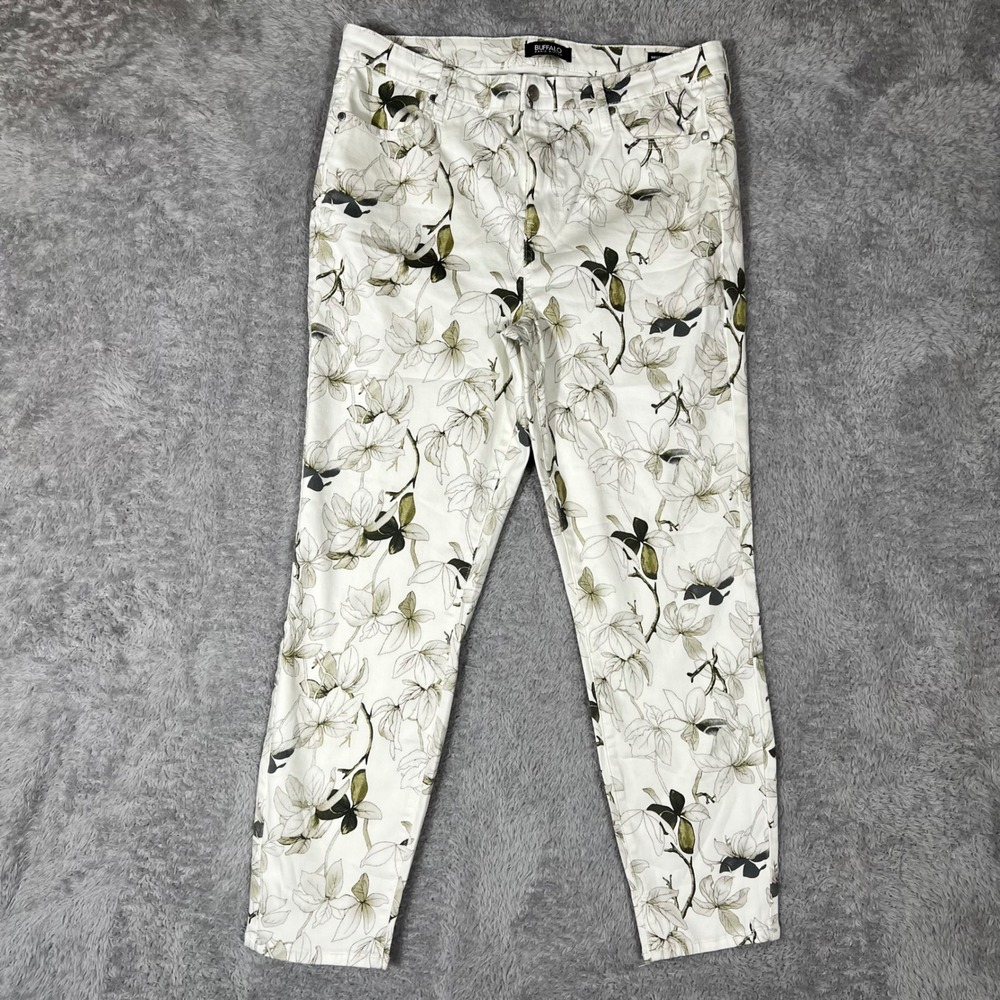 Buffalo David Bitton Havana High Rise Ankle Skinny Floral Jeans White‎ Green 12
